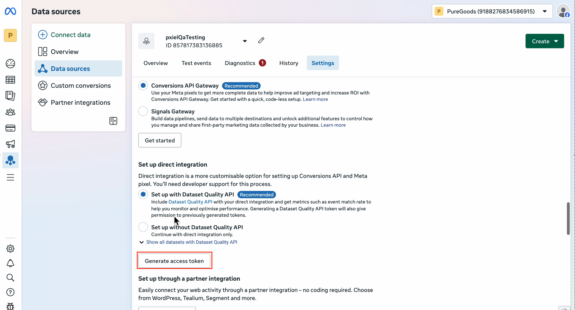 Meta generate access token