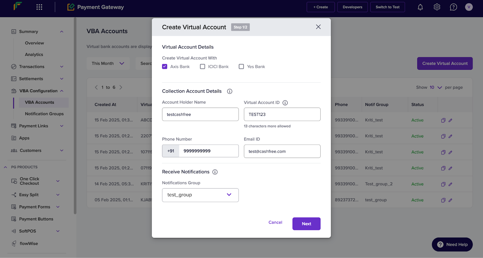 Managing Virtual Accounts | Cashfree Payments