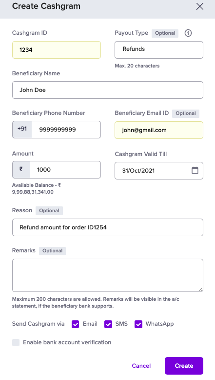 Create Cashgram