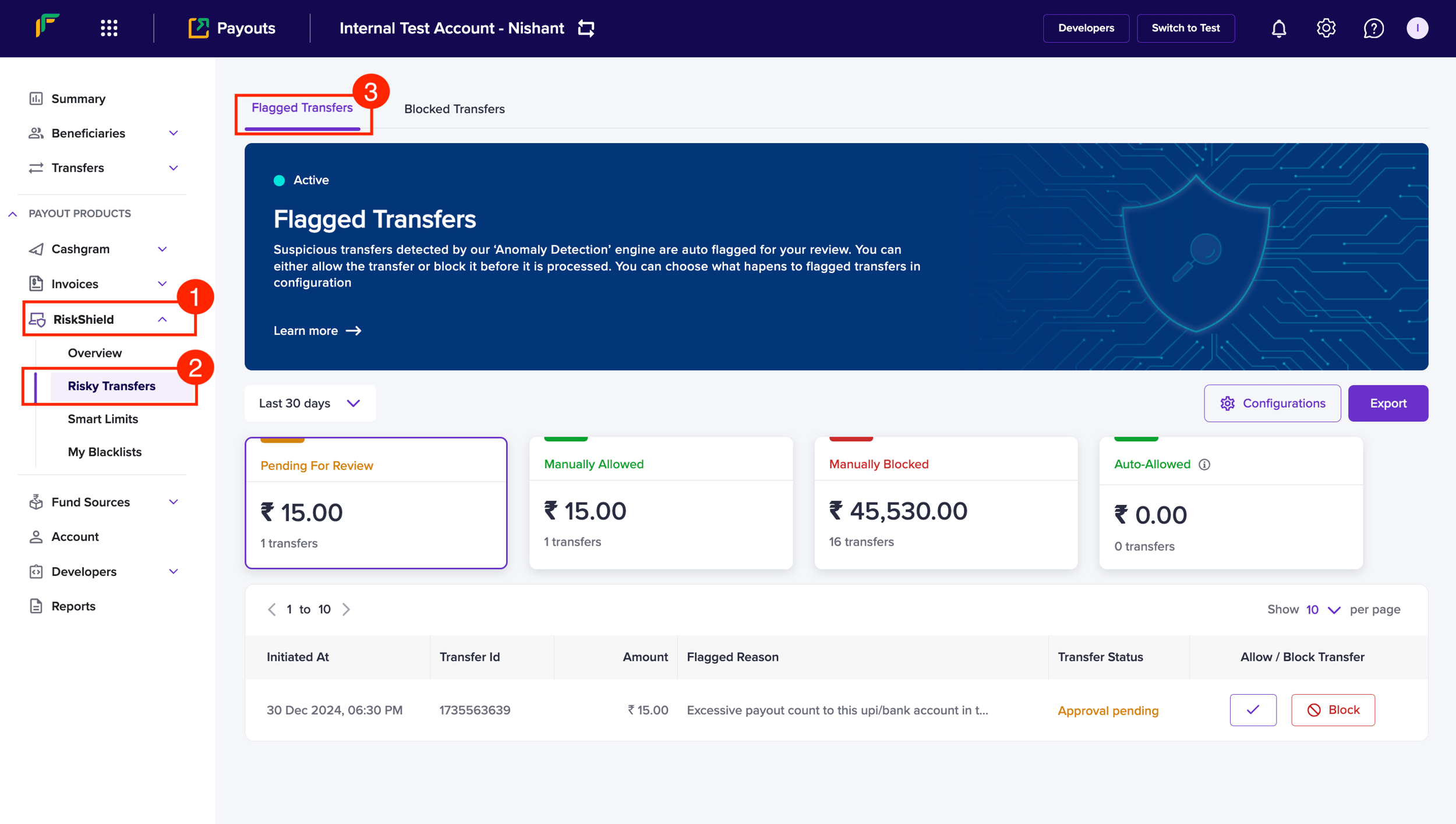 Flaaged Flagged Transfer Review | Cashfree Payments