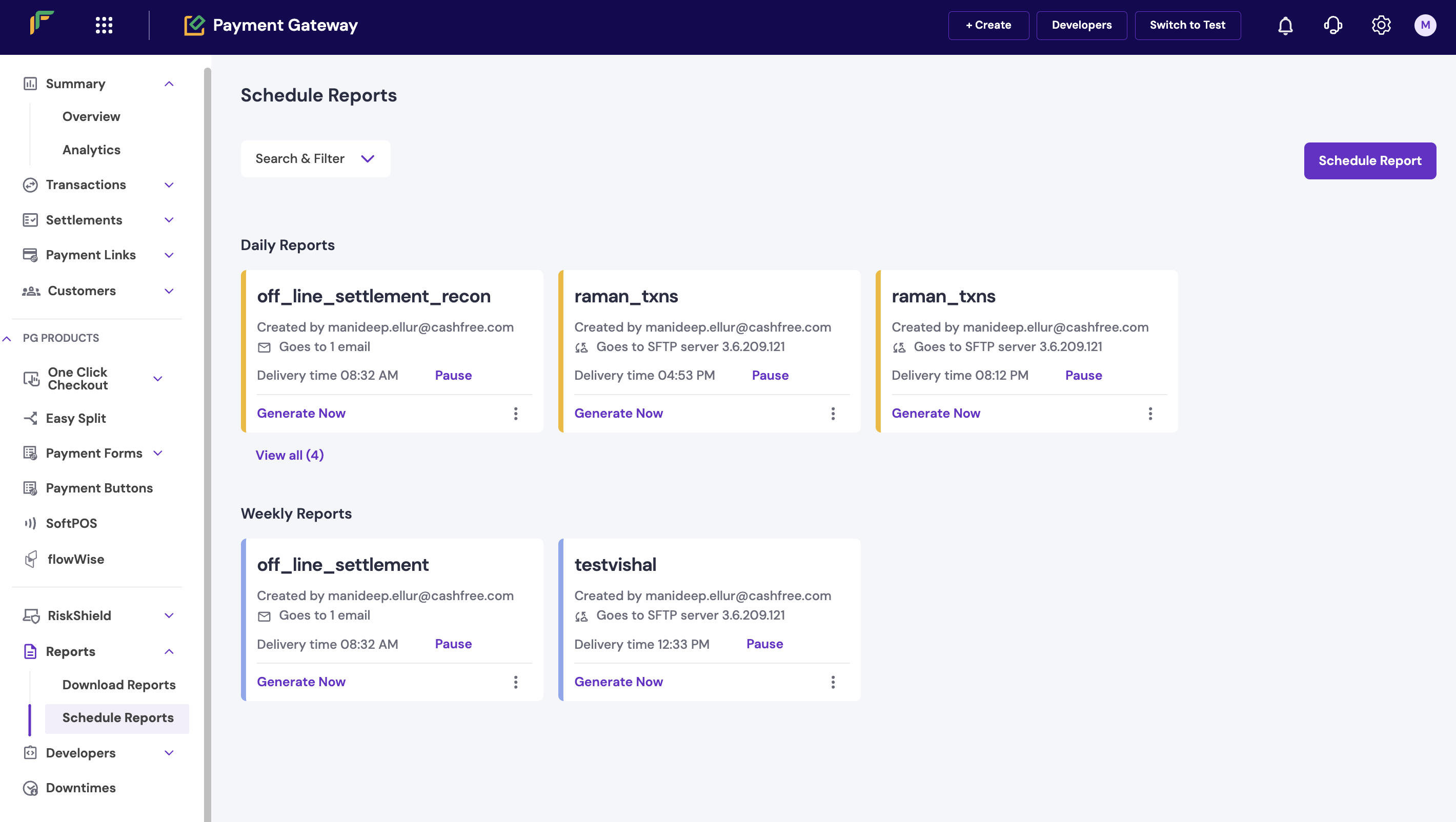 Schedule Payment Reports | Cashfree Payments