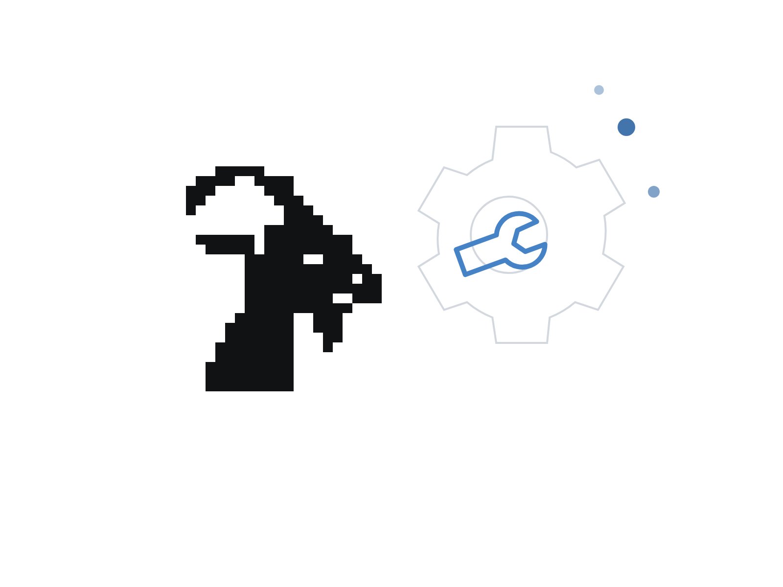 Pixel goat with a large wrench and a gear: a Goat keeper starts the automation runs.