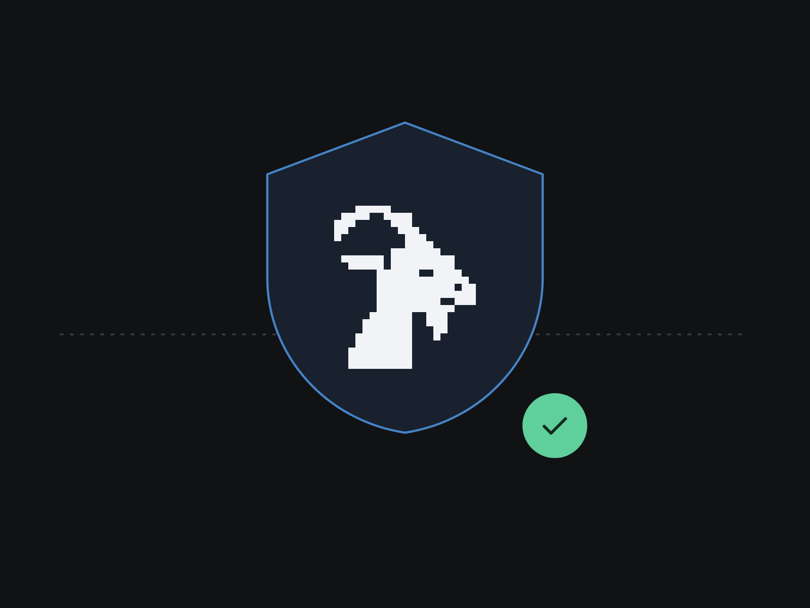 Pixel goat inside a shield with a green check.