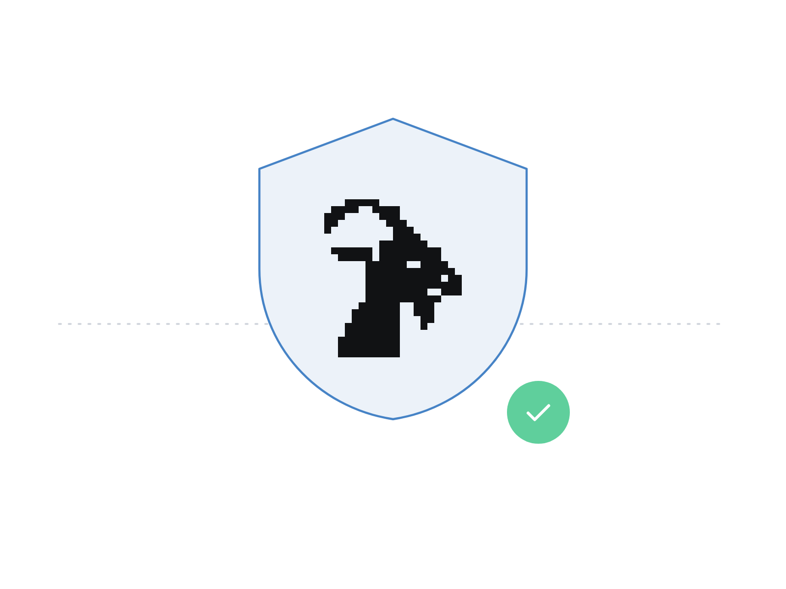 Pixel goat inside a shield with a green check.