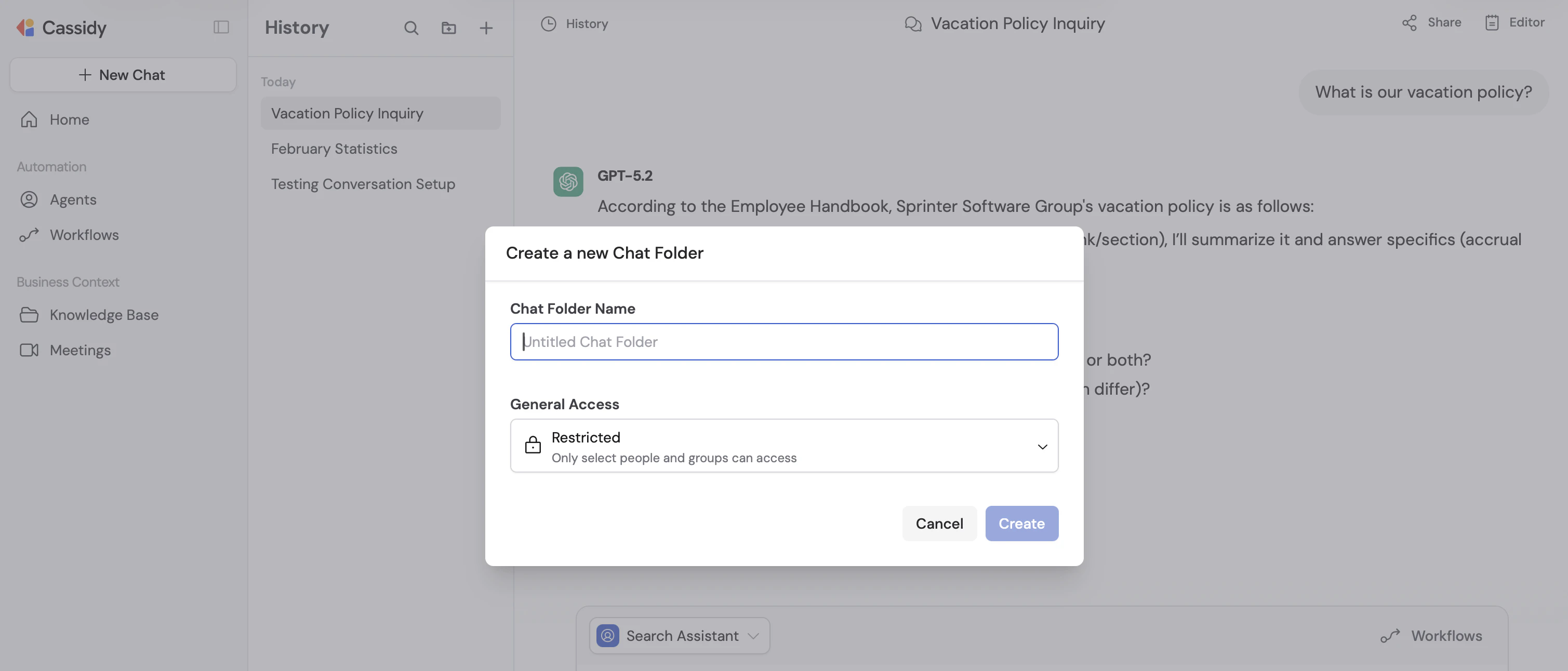 Chat sidebar showing a folder expanded with chats inside it