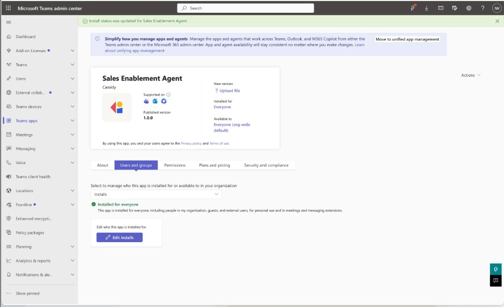 Teams Developer Portal Publish to your org page showing submitted and awaiting admin approval