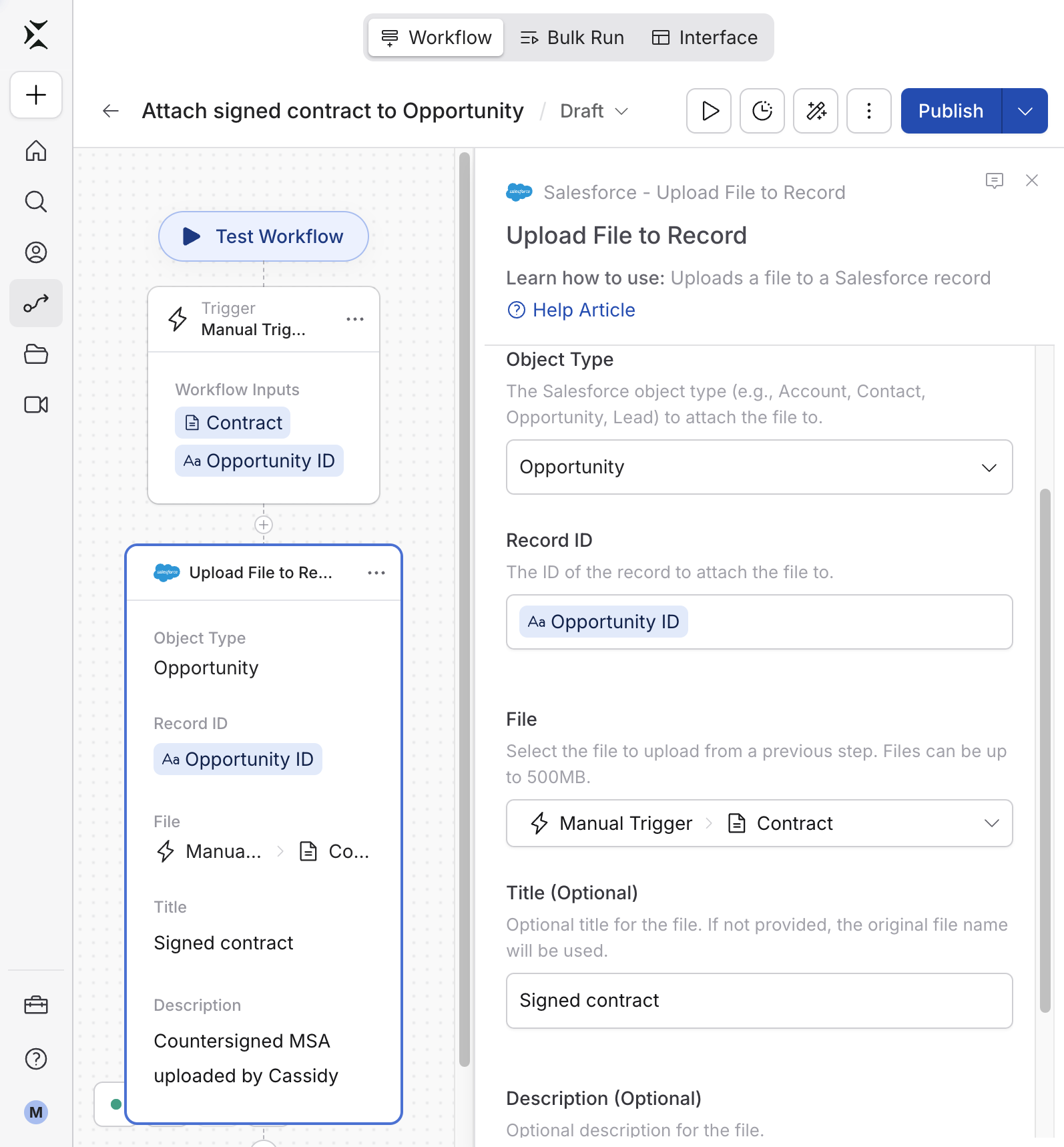 Record ID field using an Opportunity ID variable from the Workflow trigger