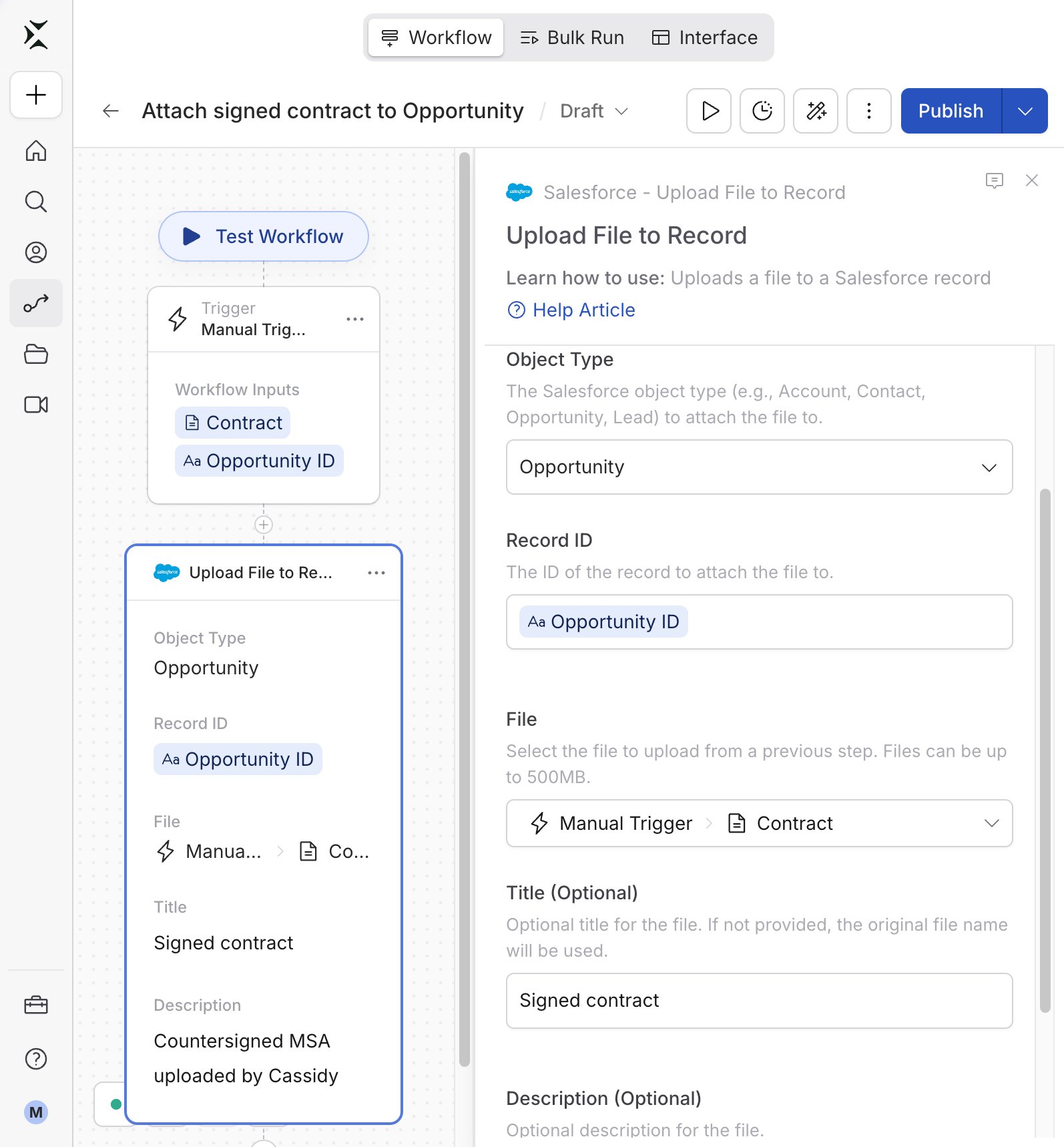 Record ID field using an Opportunity ID variable from the Workflow trigger