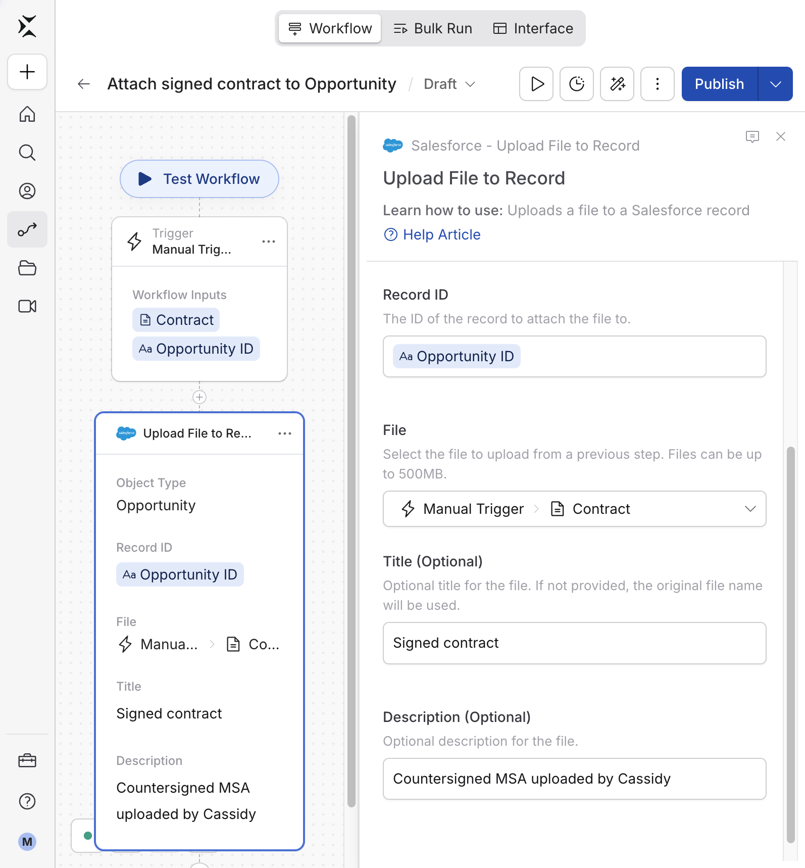 Optional Title and Description fields filled in for the uploaded file