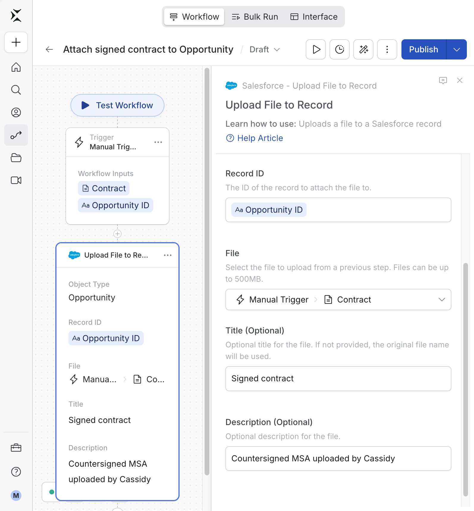 Optional Title and Description fields filled in for the uploaded file