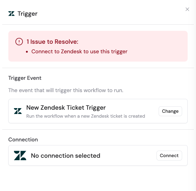 Adding a Zendesk connection in the trigger configuration
