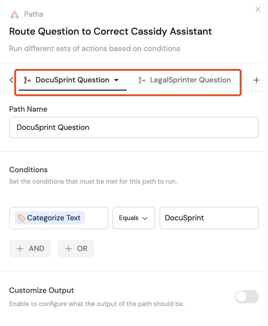 Multiple path tabs configured