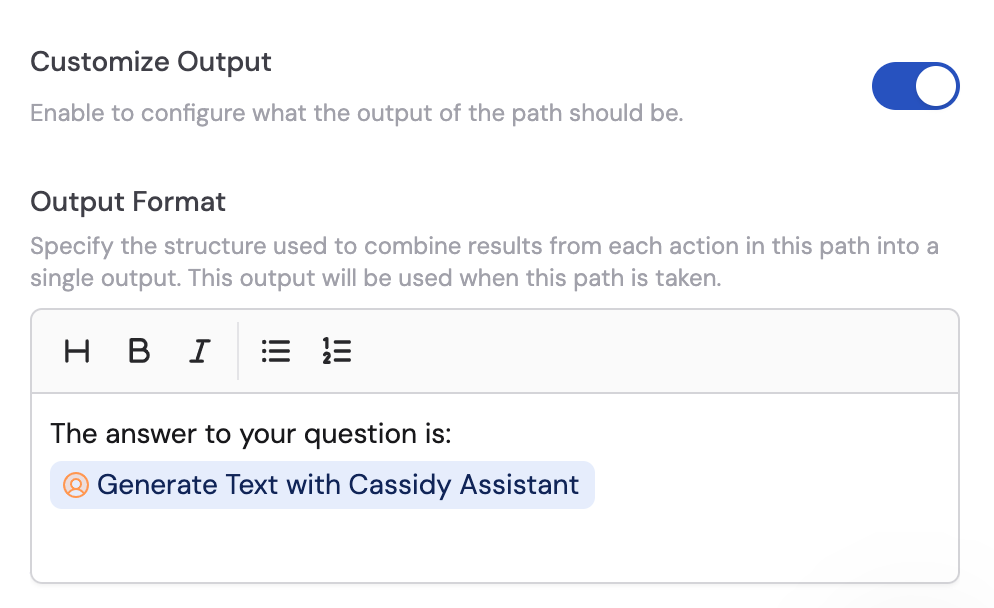 Customize Output editor for a path