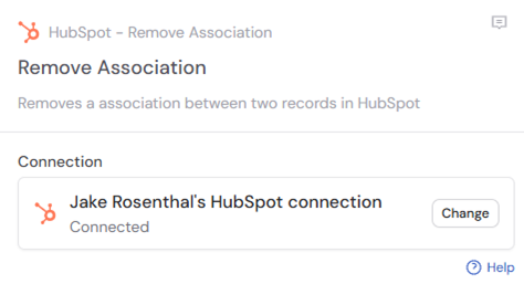 HubSpot connection prompt in the action configuration