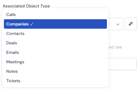 Selecting the associated object type to disassociate