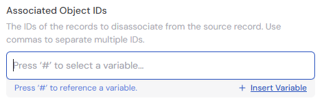 Entering the associated object IDs to remove