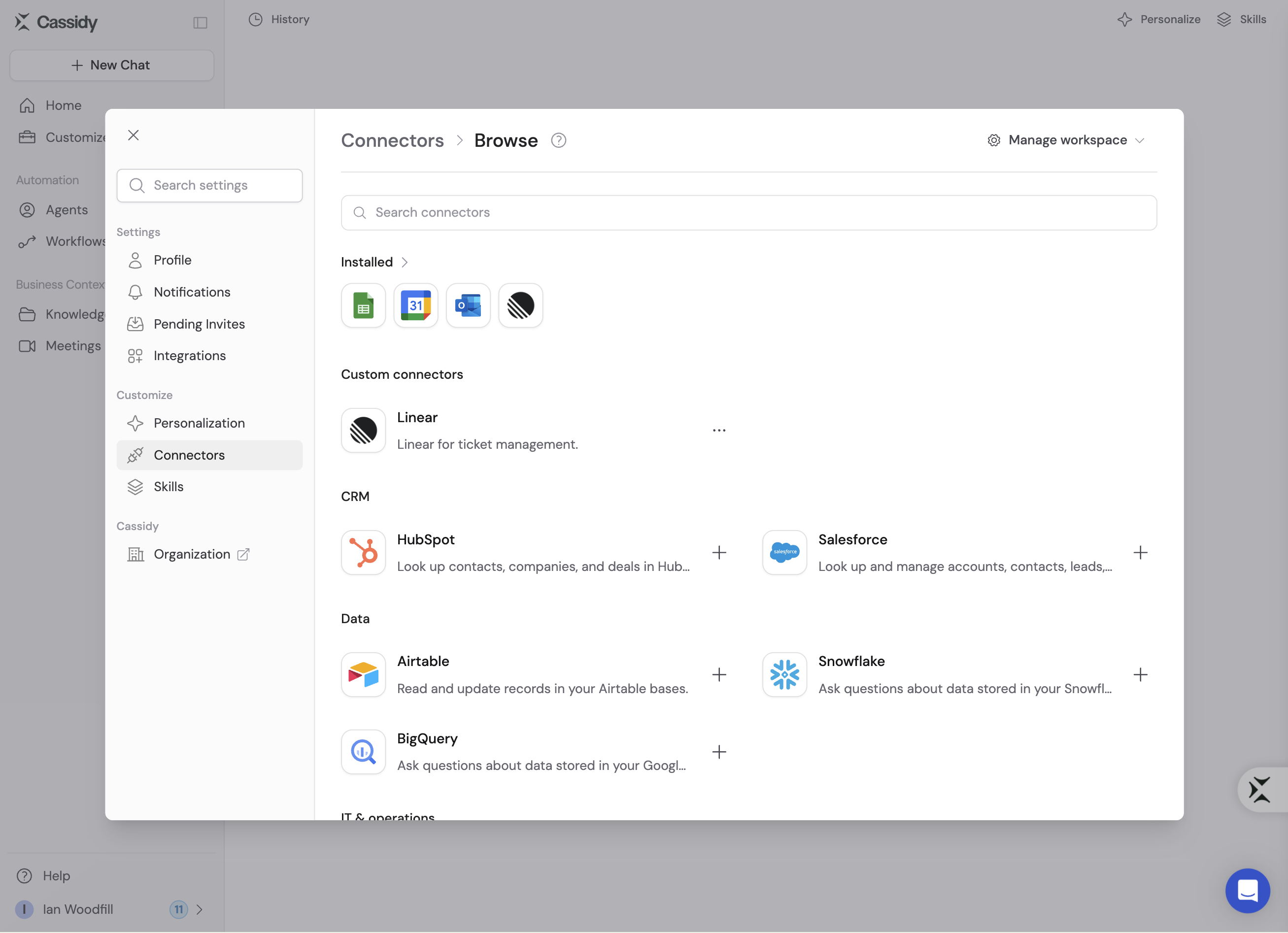 Connectors directory with installed apps and available Connectors