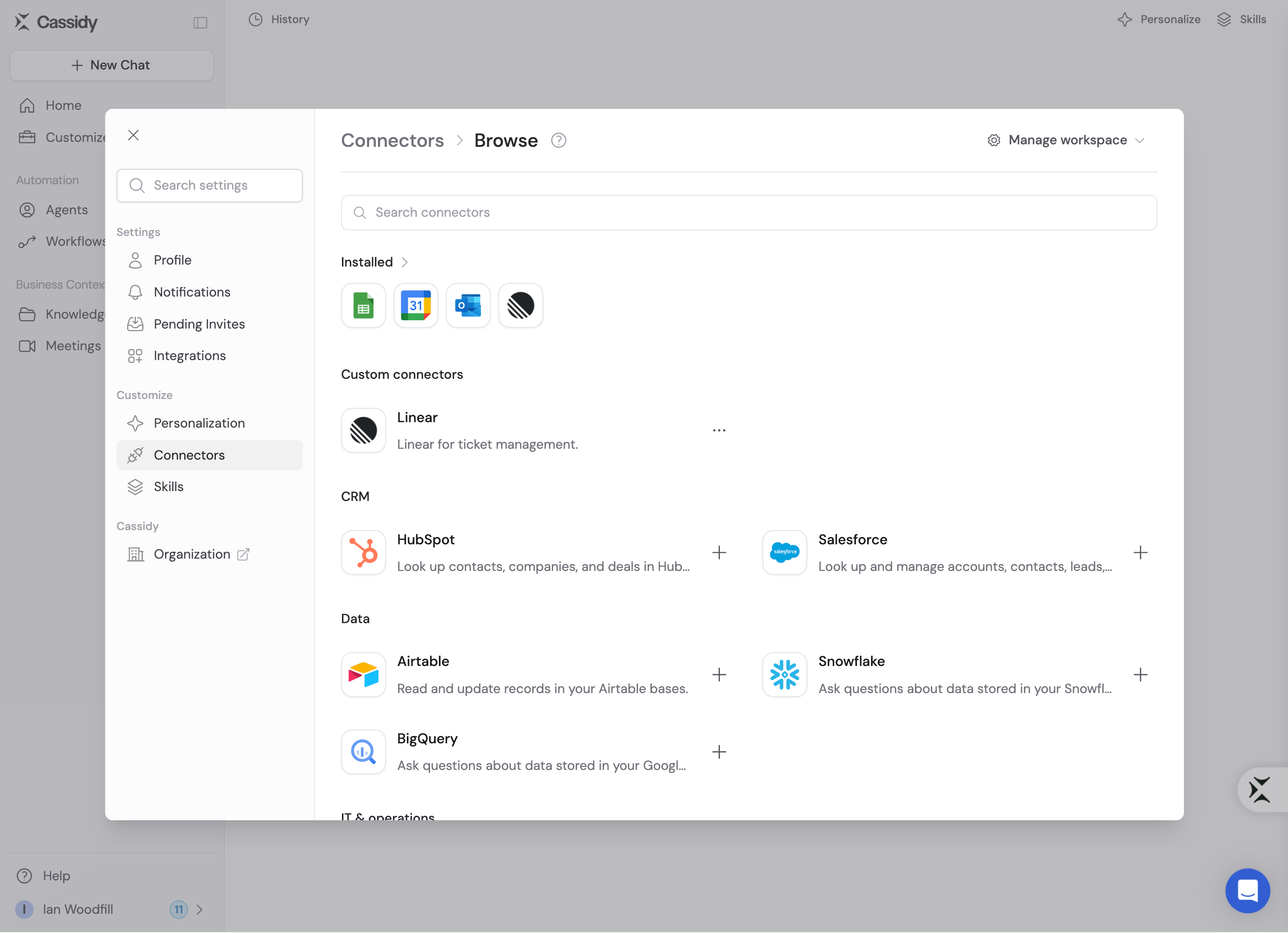 Connectors directory with installed apps and available Connectors