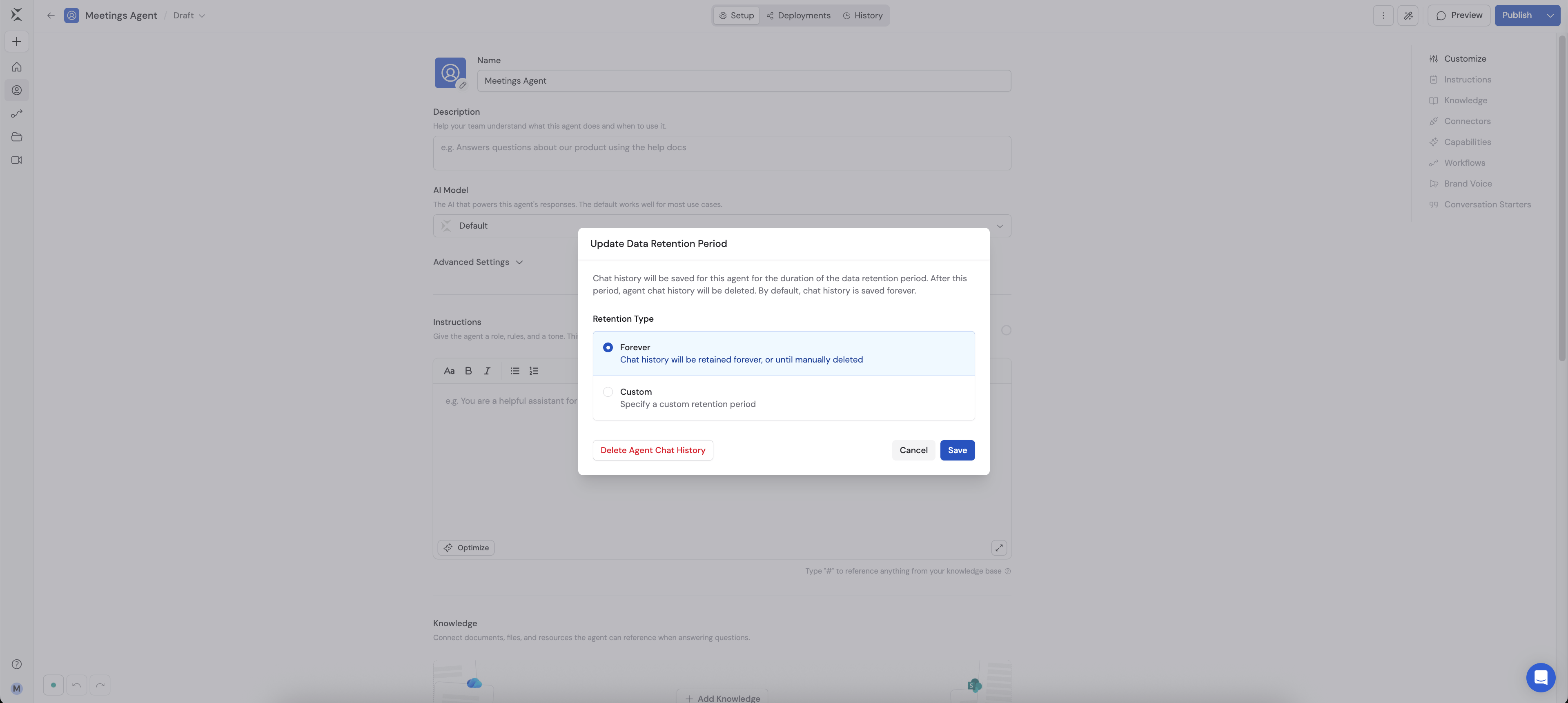 Agent Data Retention configuration options