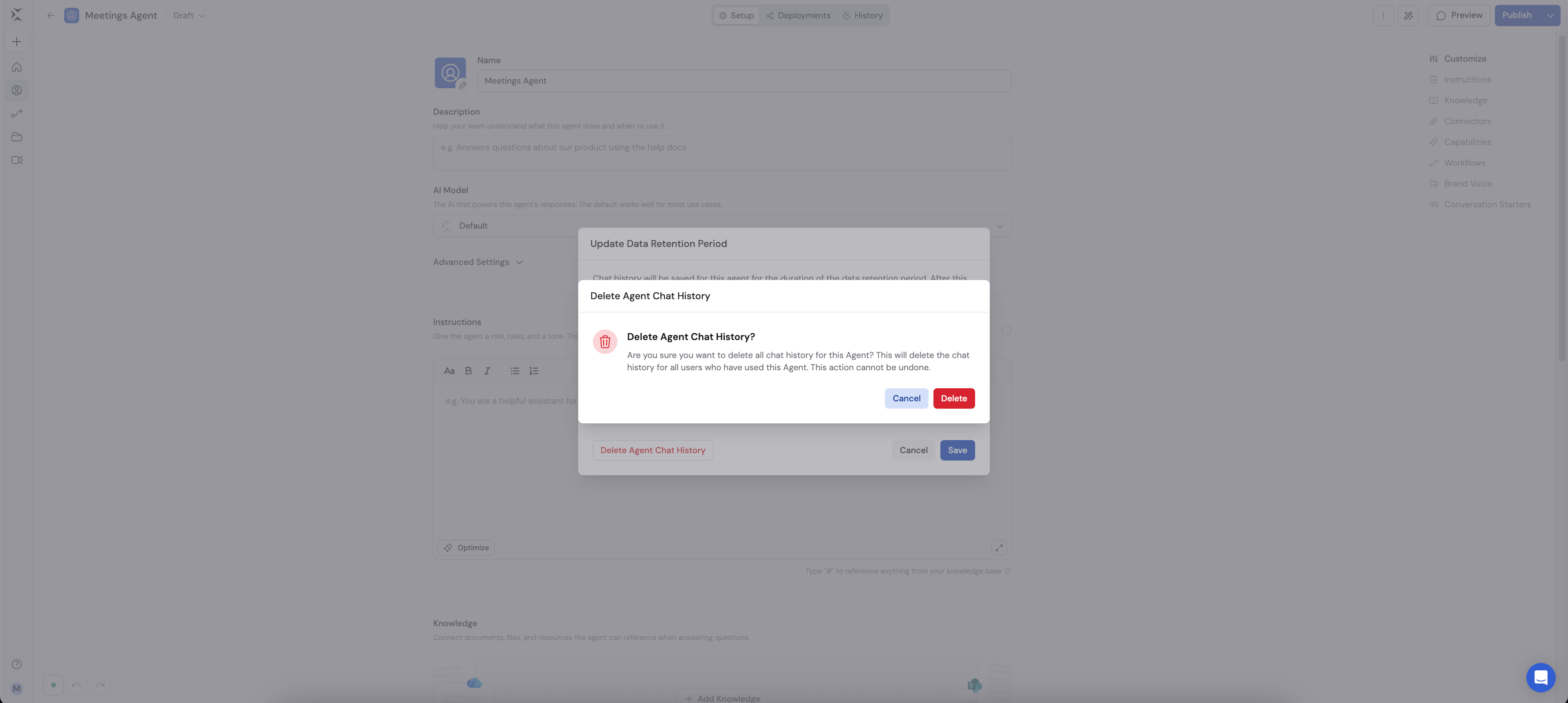 Agent Data Retention custom retention period