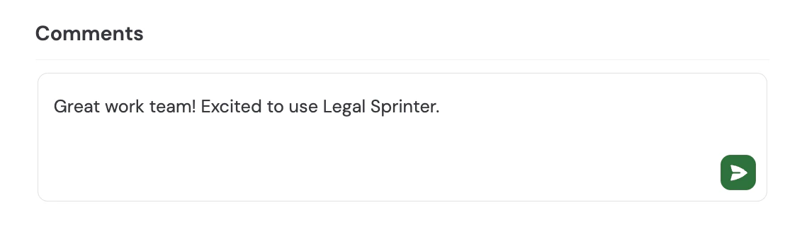 Comment input field at the bottom of the Comments panel with the send button