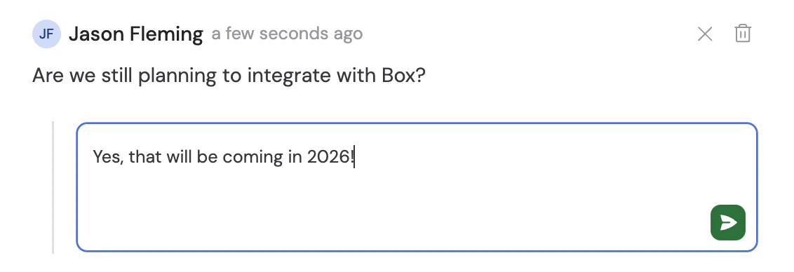 Comment with the reply input open below it, indented with a vertical border