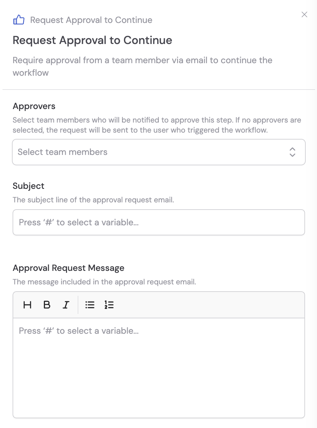 Request Approval to Continue action added to the Workflow