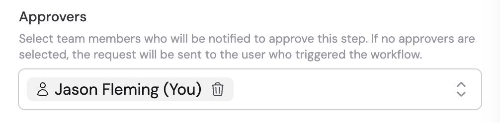Approvers selector with team member dropdown