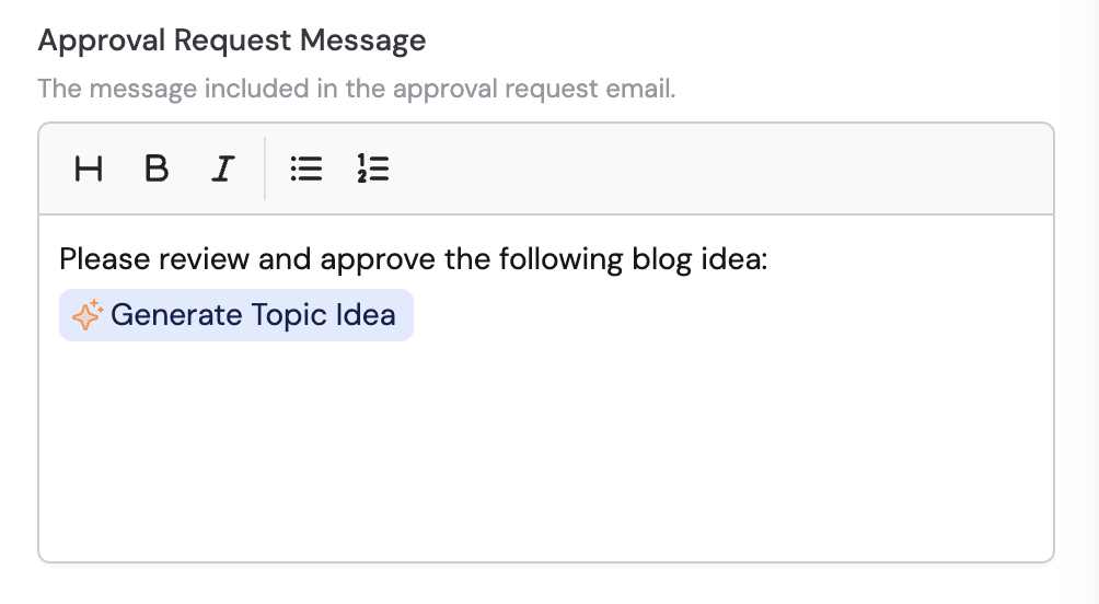 Approval Request Message field with variable references