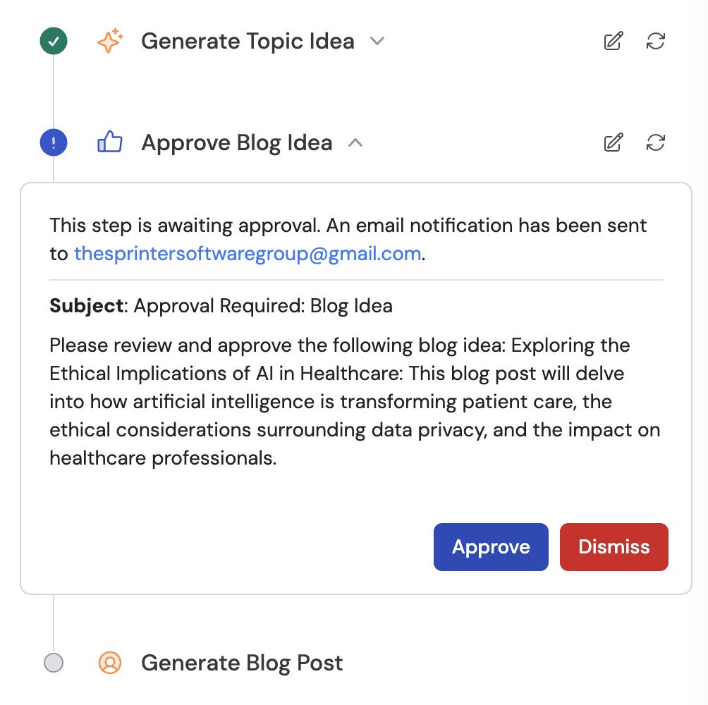 Approval request in the Cassidy Workflow UI
