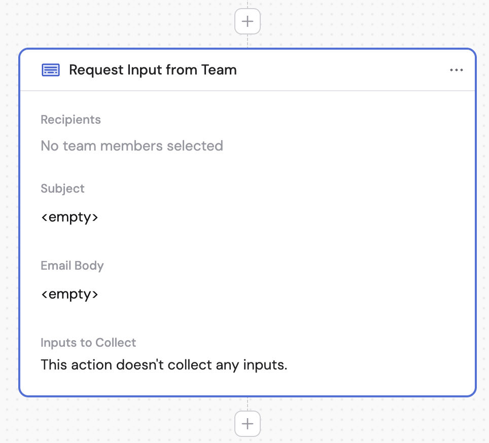 Action library with Request Input from Team selected