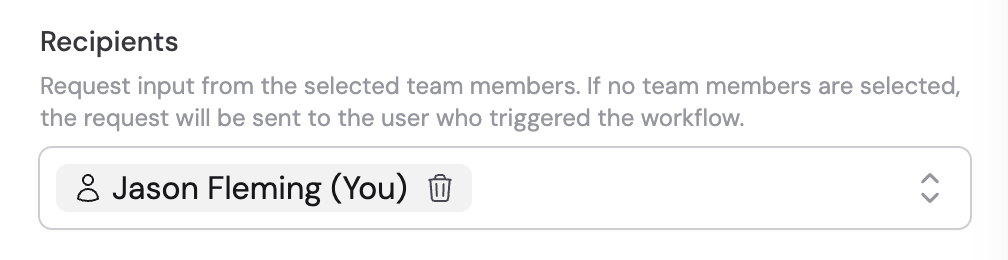 Recipients selector with team member dropdown