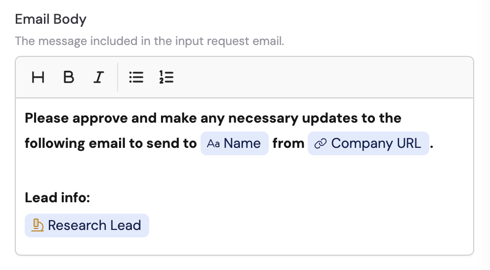 Email Body field with variable references