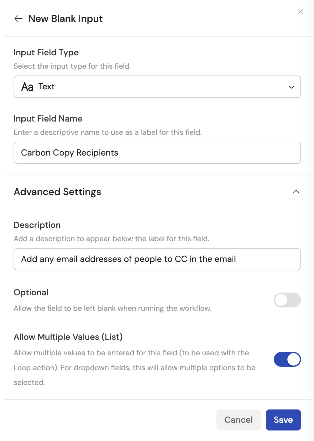 New Blank Input configuration