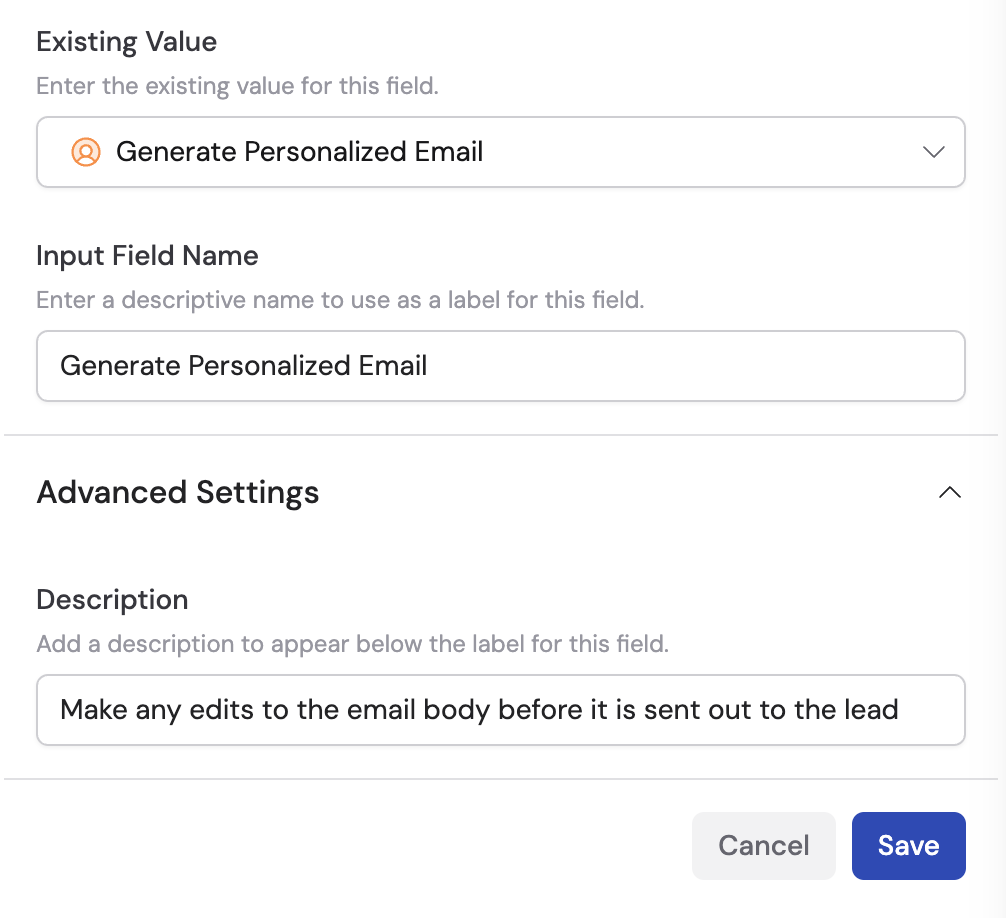 Edit Existing Value configuration with variable selector