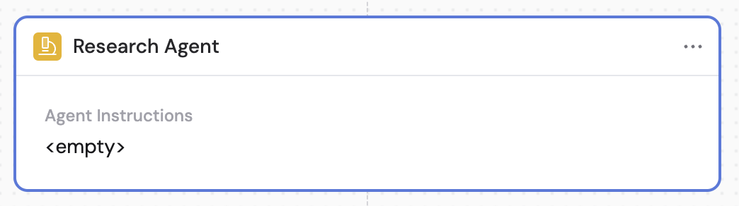 Action library showing Research Agent selection