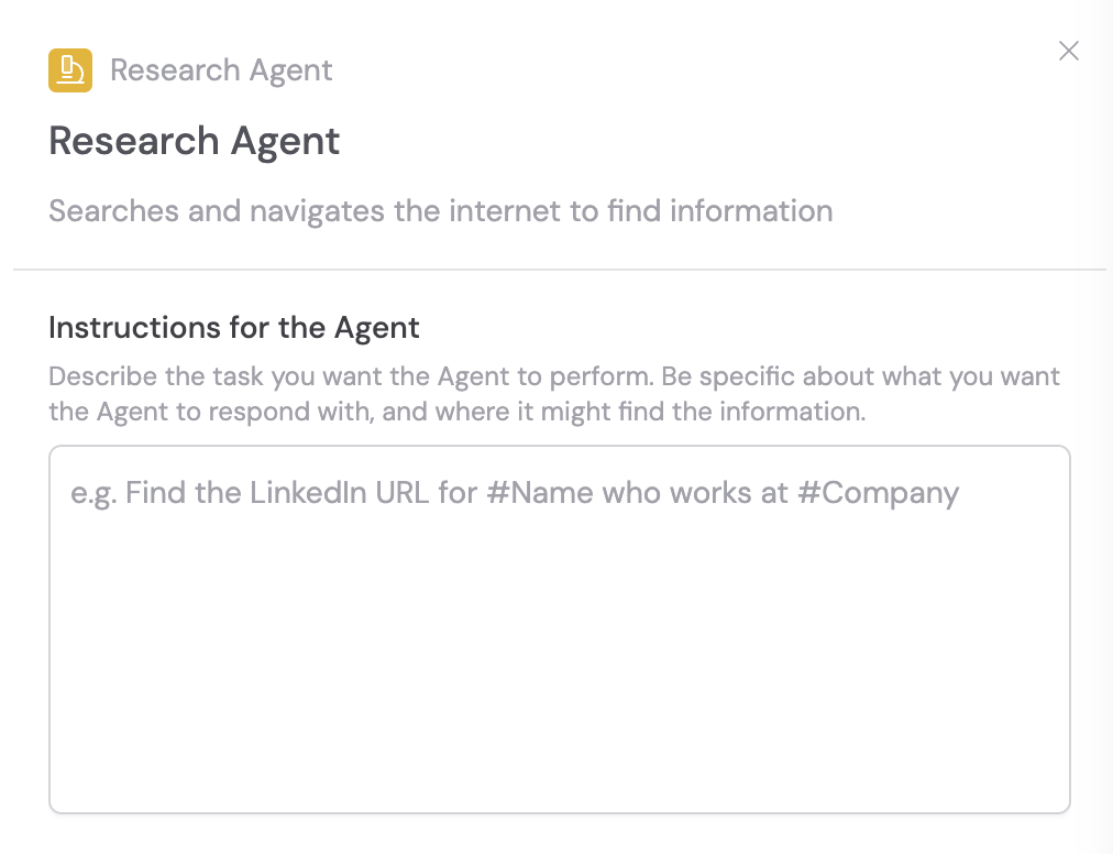 Selecting the Custom Research Agent option