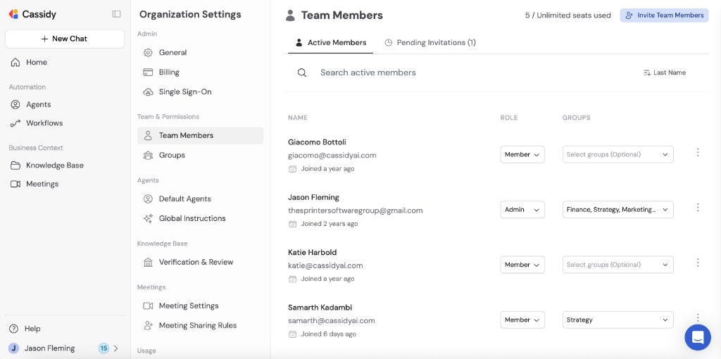 Team Members page in Organization Settings with Invite Team Members button