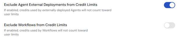 Exclusion toggles for Agent deployments and Workflows