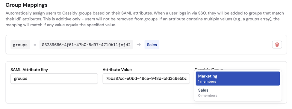 Completed SAML group mappings with multiple groups configured