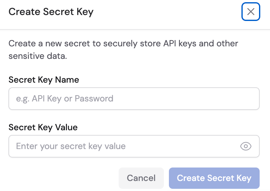 Create Secret Key option in the submenu