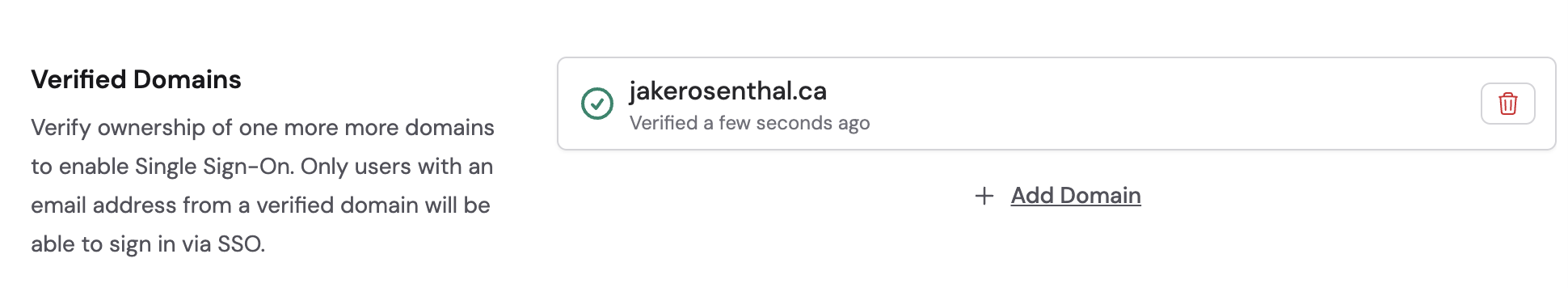 Domain verified successfully confirmation