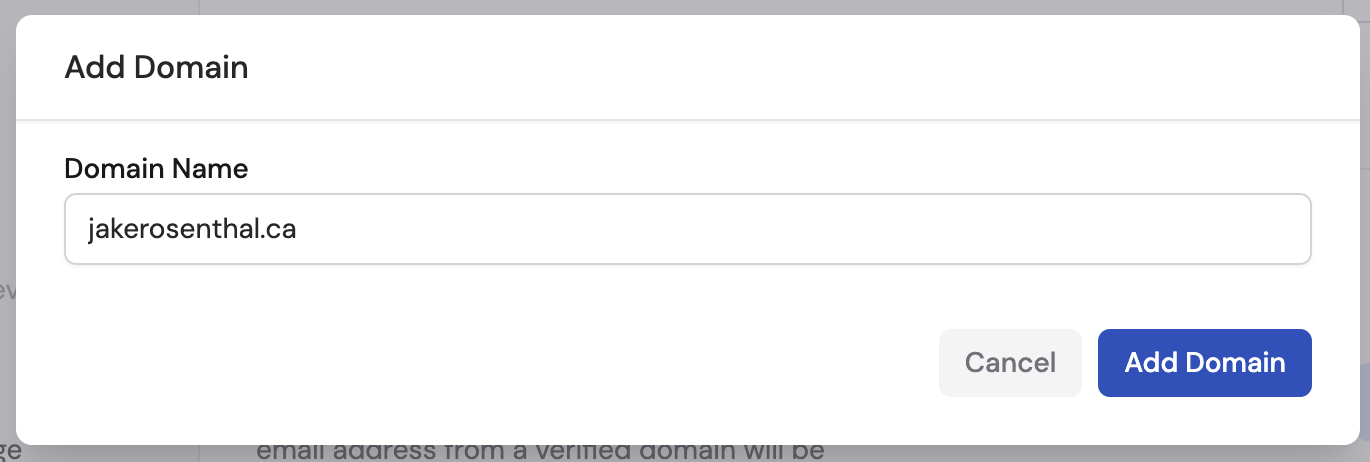 Enter domain name field for SSO verification