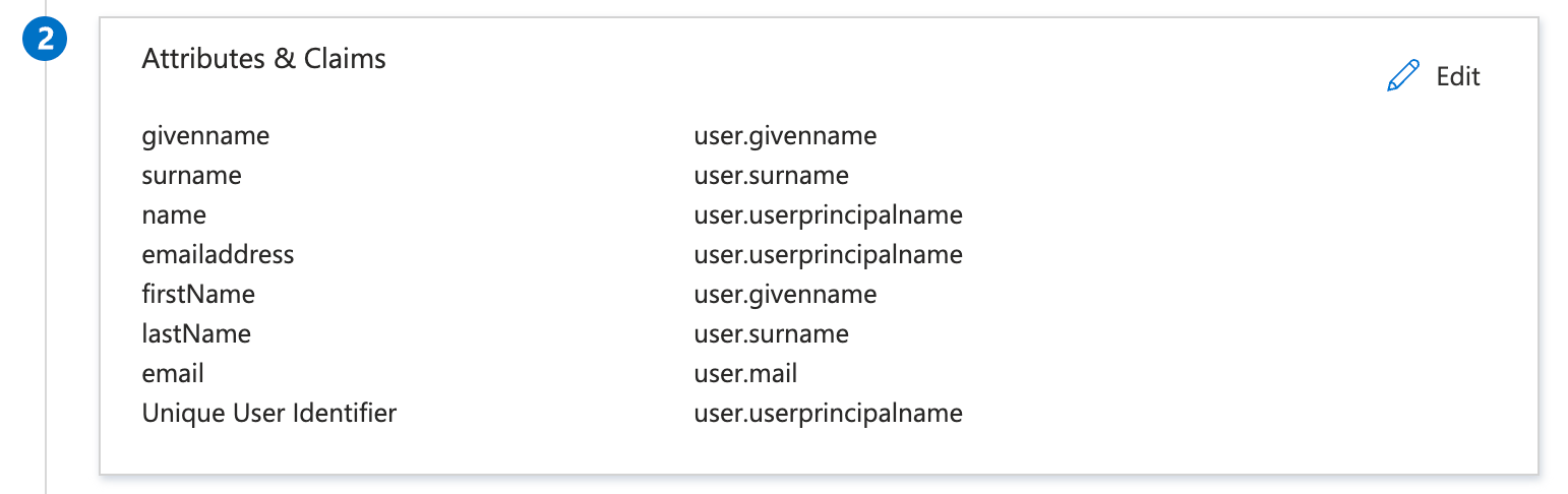 Entra ID Attributes and Claims configuration mapping email, givenname, and surname