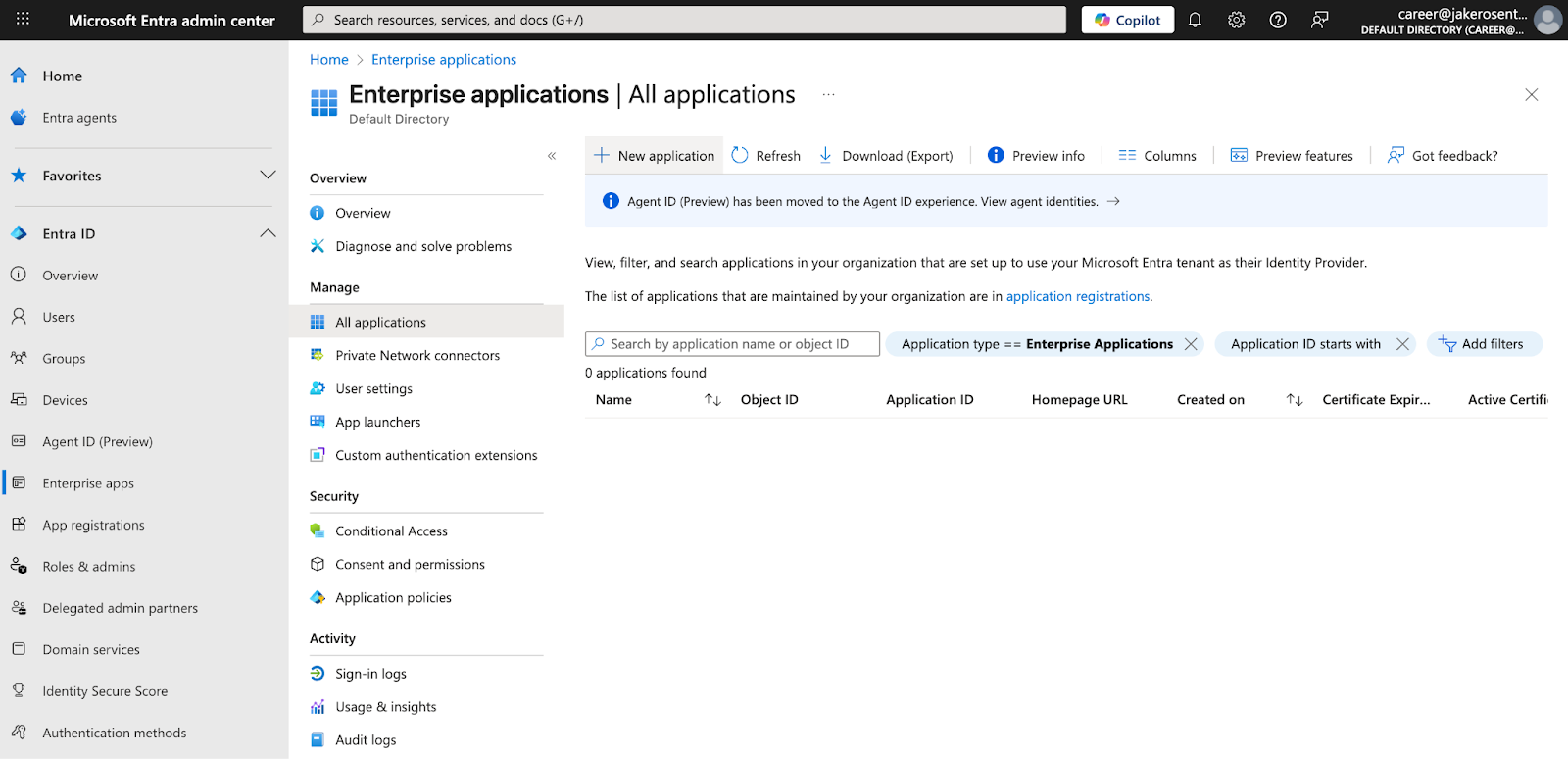Entra ID Create your own application dialog
