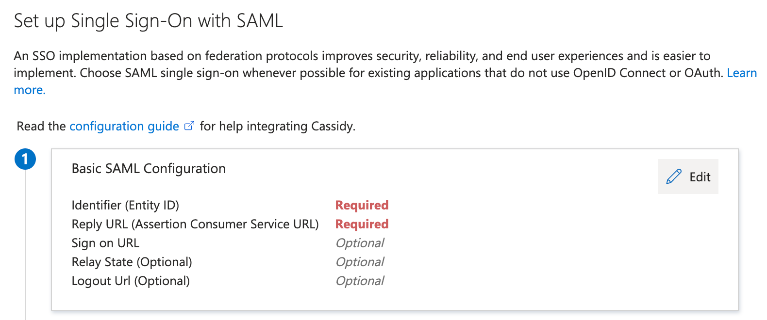 Entra ID Basic SAML Configuration with Identifier and Reply URL fields