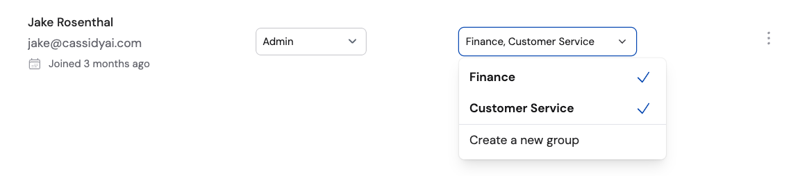 Team Members page showing users with role and group assignments