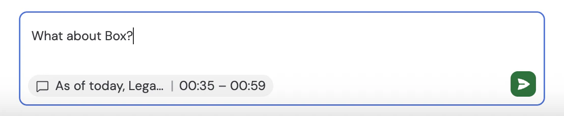 Comment input showing a transcript range tag attached to the comment