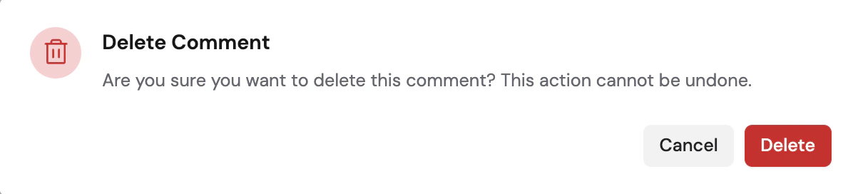 Delete comment confirmation dialog asking to confirm removal