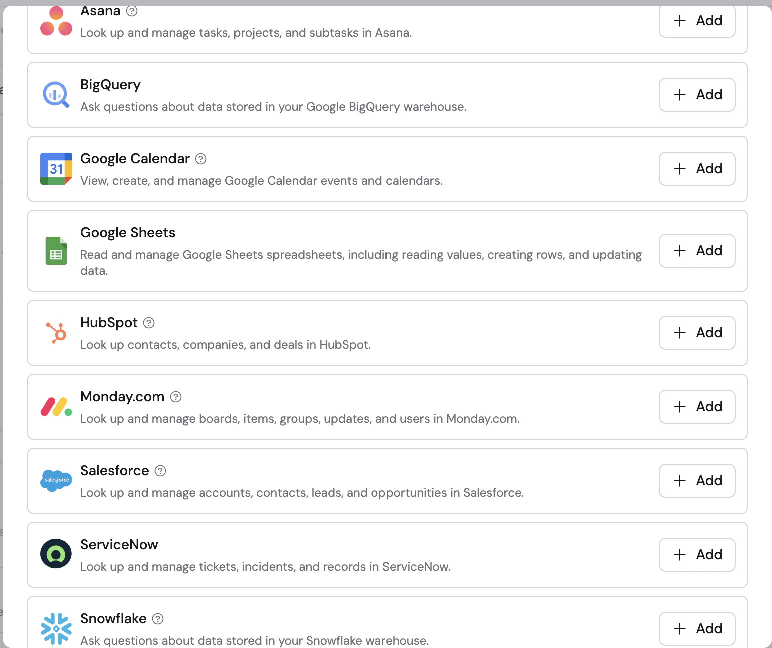 Connector picker showing Monday.com as an available connector